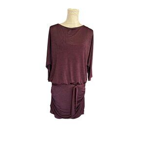 White House Black Market Plum Blouson Dress Women’s M Dolman Sleeves Ruched Skir